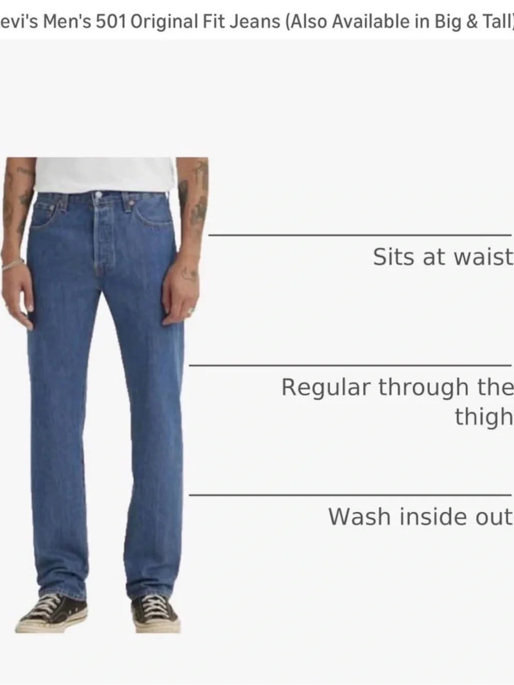 Levi’s Men’s 501 Original Medium Stonewash Jeans 42 x 30